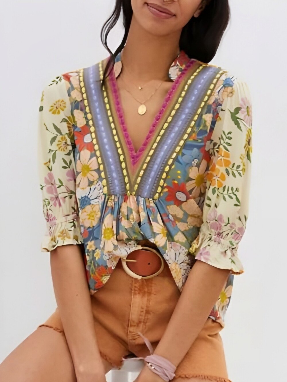 Anthro Blank London Floral Colorful Embroidered Top, XS